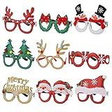 Eokeanon 9 Pack Christmas Party Glasses Christmas Glitter Decoration Costume Eyeglasses Frame Unisex Eyeglasses for Holiday Party Decorations Christmas Ornaments Gift, Assorted Styles