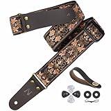 Nefelibata Guitar Strap, 2" Jacquard Embroidery Guitar Straps, Full Grain Leather Ends with Hidden Pocket, for Bass, Electric and Acoustic Guitars, Strap Button, Strap Locks and Guitar Picks