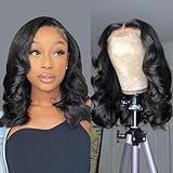 Douyin Bob Wig Human Hair 13x4 Frontal Lace Wig 14 Inch Body Wave 180% Density HD Lace Front Wigs Human Hair Pre Plucked Bob Wigs for Women Human Hair Wigs (14 inch, Natural Black)