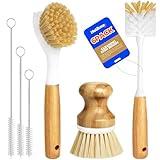 Holikme 6 Pack Dish Brush Kitchen Brushes Set with Vegetable Palm Brush, Bottle Brush, Dish Brush and Straw Brush, Fruit Cleaning Brushes for Cleaning Potato Skillet Wok Pot Pan Cast Iron, Yellow