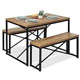 Best Choice Products 45.5in 3-Piece Bench Style Dining Furniture Set, 4-Person Space-Saving Dinette for Kitchen, Dining Room w/ 2 Benches, Table - Light Brown/Black