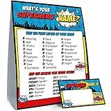 What is Your Superhero Name Game, Game Sign and 30 Cards, Superhero Birthday Party Sign for Boys, Holiday Activity, Kids Superhero Activity Cards, Superhero Activity Decoration Supplies