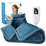 Heating Pad for Neck and Shoulders, NIUONSIX Christmas Gifts for Women Mom Wife Men Dad, Weighted Electric Heating Pad for Back Pain Relief 6 Heat Settings 4 Timers Auto Off, Blue