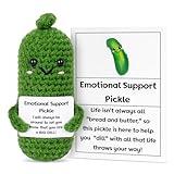 Funny Pickle Emotional Support Doll, Cute Crochet Cucumber Toy with Positive Card Cheer Up Funny Gag Gifts for Best Friend Birthday Housewarming Women Teacher Fall (Pickle)