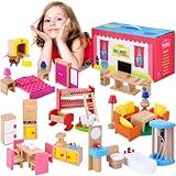 Premium Wooden Dollhouse Furniture Set –49PCS, 7 Rooms– Doll House Furniture and Accessories Set