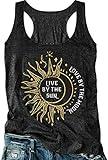 Women's Sunflower Live by The Sun Love by The Moon Tank Tops Summer Basic Racerback Tanks Shirts Funny Graphic Vest (Dark Grey, Medium)