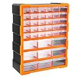 Amazon Basics Wall Mount Hardware and Craft Storage Cabinet Drawer Organizer 39 Drawers, Black, Orange, 15 L x 6.3 W x 18.6 H inches (LxWxH)