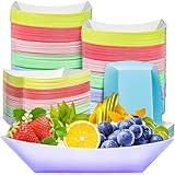 MotBach 100 Pack 3 LB Colorful Paper Food Boat Trays Disposable Paper Boats, Food Boats Colored Paper Food Serving Boat Tray Basket for Snack Burger BBQ Popcorn Taco Fries Carnival Festival Nacho