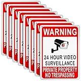 8 Pack Private Property No Trespassing Sign 24 Hour Video Surveillance Sign Reflective Aluminum Security Camera Sign Trespassers Will Be Shot Sign Warning Signs for Home Safety, 7 x 10'' (Video Sign)