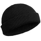 SATINIOR Trawler Beanie Watch Hat Roll-up Edge Skullcap Fisherman Beanie for Women Men(Black,1 Piece)