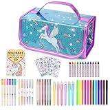 nasominako Washable Scented Markers Set for Kids - Unicorn Coloring Art Supplies Set for Kids Ages 4-8 Bithday Gifts for 4-8 Year Old girls Unicorn Pencil Case 54 PCS