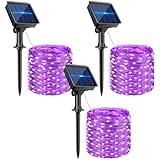 kolpop Purple Solar Fairy Lights Outdoor Waterproof, 3 Pack Total 96FT 240LED Solar Powered String Light, 8 Modes Copper Wire Solar Twinkle Lighting for Halloween Tree Garden Yard Outside