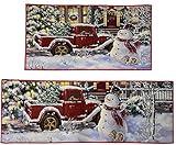 YLEALTH Christmas Kitchen Mats for Floor 2 Pcs, Merry Christmas and Happy New Year Home Kitchen Decor Non-Slip Floor Mat Sets, Christmas Decorations Rug for Bathroom,Home,Indoor 17"x27+17"x47", White