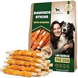 Dog Treats Rawhide Sticks 11 oz Wrapped with Chicken Pet Natural Chew Treats - Grain Free Meat & Human Grade Dried Snacks - Best for Small & Large Dogs (10.6 Ounce (Pack of 1), Rawhide Sticks)