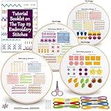 Bradove Classic Embroidery Stitches Practice Kit, Embroidery Kit for Beginners with Stamped Embroidery Patterns, Beginner Embroidery Kit for Adults, Hand Embroidery Kit for Kids, Stitches Kit