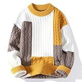 Wisgofre Sweaters for Men Fashion Crewneck Pullover Winter Knitted Color Block Textured Sweater Long Sleeve Sweater