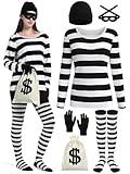 FancyFun 6 PCS Halloween Costume Set, Womens Robber Costume Set Adult Halloween Cosplay Costumes Party Burglar Shirt Mask Accessories L