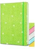 Green Glitter Notebook, 8.3x5.7” 160 Lined Pages Glitter Never Peel Off Sparkle Journal for Girls College Ruled A5 Hardcover Notebooks for Teens Women Writing Note Taking Office Work School Gifts
