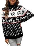 Kocowoo Women's Ugly Christmas Sweater Snowflake Reindeer Pattern Sweaters Crew Neck Cute Xmas Knit Pullover Tops Black