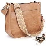 HKCLUF Crossbody Bags for Women Trend Vegan Leather Hobo Handbags With 2PCS Adjustable Guitar Strap Crossbody Purse for Women(Yellow Brown)