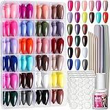 FANDAMEI Press on Nails Almond, 24 Colors 576PCS Press on Nails Medium Almond, Acrylic Medium Fake Nails Full Cover, Natural Press on Nails Glossy, False Nails with Nail Glue