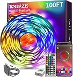 KSIPZE 100ft Led Strip Lights RGB Music Sync Color Changing, Bluetooth Led Lights with Smart App Control Remote, Led Lights for Bedroom Room Lighting Flexible Home Décor