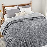 Bedsure Sherpa King Size Blanket for Bed- Fleece Soft Cozy Fuzzy Cable Blankets for Women, Thick Warm for Winter and All Seasons, Grey, 108x90 Inches