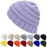 ANTI-REBOUNDUMBRE Winter Hats for Women Warm Beanies Soft Cable Knit Beanie for Women Skull Cap Lightpurple