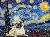 pigpigboss Van Gogh Starry Night Diamond Painting Kit, Starry Night Pug Diamond Art Painting for Adult, Full Round Drill Dog Paint with Diamonds Picture Gem for Dog Lover (16 X 12 inches)
