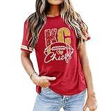 Football Shirt for Women Game Day Shirt Football Heart T-Shirt Football Season Short Sleeve Tops Red