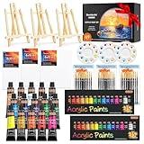 Shuttle Art 69 Pack Acrylic Paint Set, Acrylic Painting Set with 2 Pack of 15 Colors Acrylic Paint, 3 Sets of Wooden Easels, Canvas, Brushes & Palettes, Art Painting Supplies for Kids Adults Beginner