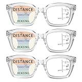 HIYANJN 3 Pack Progressive Multifocal Reading Glasses for Women Men Oprah style Blue Light Blocking Spring Hinger Readers