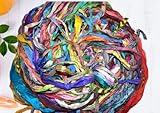 3 oz Multi Sari Silk Ribbon Scraps Remnants for Mixed Media Felting Spinning Silk Paper Weaving Fiber, ONLY Muti and Tie Dye Ribbons