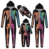 Family Halloween Pajamas Matching Sets Skeleton Print Zipper Hooded Romper Long Sleeve Fall Fashion Sleepwear Set Butterfly Print