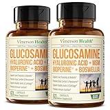 Glucosamine Sulfate with Hyaluronic Acid, Bioperine, MSM & Boswellia. 5-in-One Joint Support Supplement. Antioxidant & Inflammatory Support - Joint Health, Flexibility and Comfort. 2 Pack