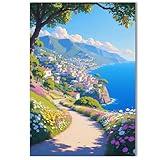 Activate Next-Gen Aesthetics - Metaverse Lemon Coast Print Gen Z Italian Art | Game Room & VR Space | Digital Native Trend 20x30in Unframed