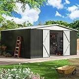 VIWAT 12x14 FT Outdoor Storage Shed, Metal Shed with Updated Frame Structure and Lockable Doors, Large Shed Upgrade Height Ideal for Garden, Backyard, Patio Utility and Tool Storage, White