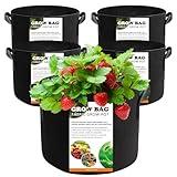 COKIELE 5 Pack 5 Gallon Grow Bags, Thickened Aeration Nonwoven Fabric Plant Pots with Handles, Heavy Duty 300G Garden Planting Bag for Tomato, Potato, Strawberry, Vegetable, Fruits and Flowers