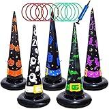 Poptrend 5PK Halloween Inflatable Witch Hat Ring Toss Game With Air Pump - Games Toys for Kids Adults, Decorations
