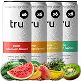 Tru Performance Seltzer, Variety Flavored Sparkling Water Made with Real Fruit Juice - Focus, Pre Workout, and Energy Drinks - Natural Caffeine, Kosher, GF, No Added Sugar Beverages, 12oz (Pack of 24)