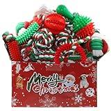Beiker Christmas Dog Toys Bulk 15 Pack, Puppy Chew Toys for Teething Small Medium Puppies, Holiday Christmas Themed Presents Gifts Box Including Variety Tough Rubber and Rope Toys