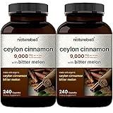 NatureBell 2 Pack Ceylon Cinnamon 9000mg Per Serving, 480 Capsules | Made with Organic Sri Lanka Ceylon Cinnamon Plus Organic Bitter Melon – Non-GMO, No Gluten