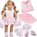 5pc Cheerleader Uniform Doll Outfit for 18" Dolls - Clothes & Accessories Set Includes Pom Poms, Uniform, Socks, & Cheer Shoes - Back to School Sports Gifts for Girls