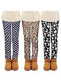 TODDOR 3 Pack Girls' Fleece Lined Leggings Winter Warm Thick Printed Trousers Toddler Ankle Length Pants