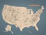 State Highpoints Checklist Map 18x24 Poster (Tan & Slate Blue)