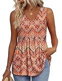OFEEFAN Womens Plus Size Tank Tops Boho Tops for Women Peplum Tank Tops Loose Fitting Tank Tops 2XL
