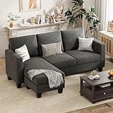 VICTONE Convertible Sectional Sofa Couch, 3 Seat L-Shaped Sofa with Linen Fabric Ottoman Small Couch for Small Apartments, Living Room and Office (Linen Fabric, Dark Gray)