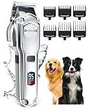 oneisall Dog Clippers for Grooming for Thick Heavy Coats/Low Noise Rechargeable Cordless Pet Shaver with Stainless Steel Blade/Waterproof Dog Shaver for Dogs Pets and Animals (Sliver)