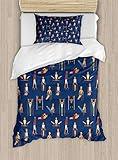 Ambesonne Gymnastics Duvet Cover Set, Cartoon Style Boys Working Out Fitness Themed Bodybuilding Athletic Characters, Decorative 2 Piece Bedding Set with 1 Pillow Sham, Twin Size, Multicolor Navy