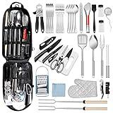 35 Pcs Camping Kitchen Utensil Set Outdoor Kitchen Gear, Outdoor Cooking and Grilling Utensil Travel Set Perfect for Camping Accessories Cooking, RV Camp. Camping, BBQs, Parties and More